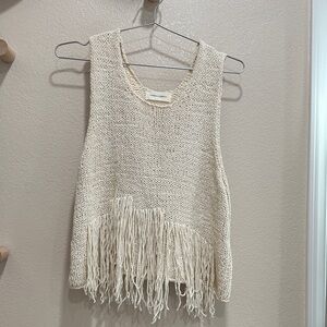 Stylish Cream Knit Tank with Fringe